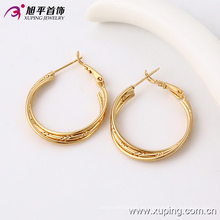 Pendiente de la joyería de oro saudí 91094, aretes de oro de desgaste diario simple diseños pendientes de aro de tres hilos para las mujeres